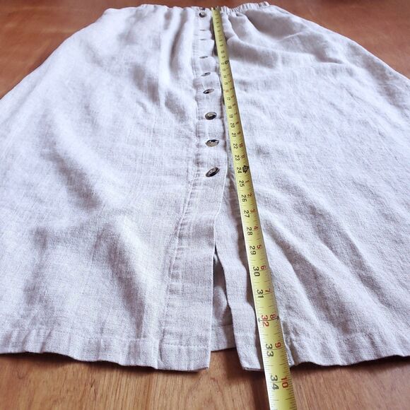 Vintage Linen Blend Button Front Skirt XS Beige 24 x 33.5 Minimalist Lagom 80s - Picture 6 of 8